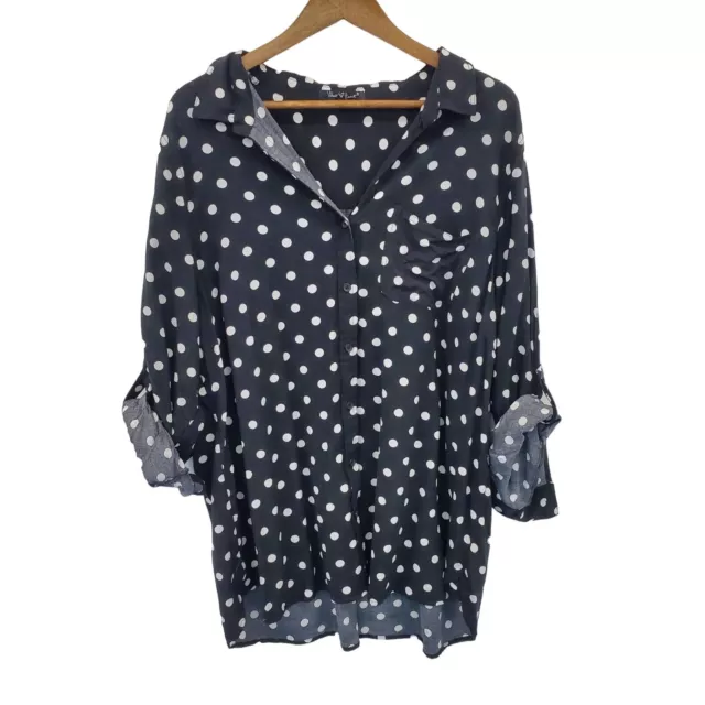 Violet & Claire Womens Button Up Polka-Dot Blouse Shirt Plus Size 3X Black White