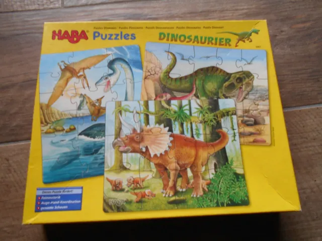 Puzzle: 3 x Dinosaurier Puzzle (HABA). Komplett + Poster. 1a-Zustand. Ab 3 Jahre