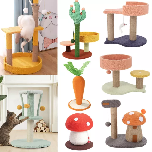 Cute Cat Kitten Play Sisal Scratch Bed Toy Fun Post Pet Activity Climbing Tower