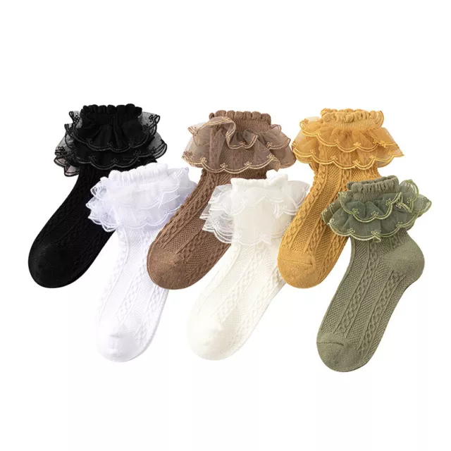 6Pairs Girls Baby Toddler Kids Frilly Lace Trim Ankle School Party Wedding Socks