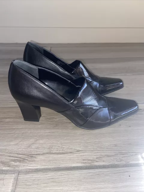 Franco Sarto Women's Pump Heel Black Leather Classic High Heels 7.5 M Square Toe