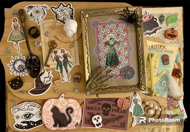 Vtg Gold Metal Photo Frame Abe Lincoln Spoon Jewelry Junk Drawer Wicca Art Lot