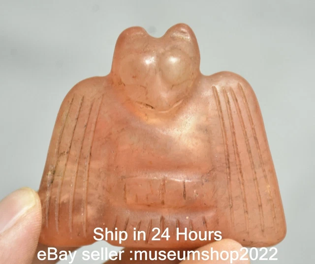 2.6 " Old Chinese Hongshan culture Red Crystal Carving Bat Amulet Pendant