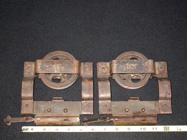 Pair Antique Vintage Barn Door Line Pulleys 3 3/8” Wheel Farm Tool - Lot of 2 2