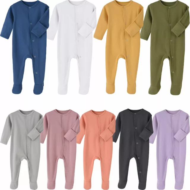 Infant Baby Long Sleeves Slant Press Buttons Closure Long Footed Romper Bodysuit