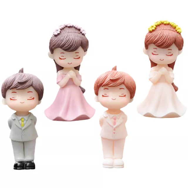 2 Pairs Couple Doll Ornaments Pvc Lovers Adorable Cake Para Cupcakes