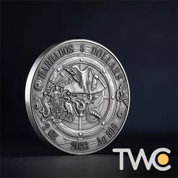 Queen Anne's Revenge Captains of Fortune 2 oz Silver Coin 5$ Barbados 2023 2