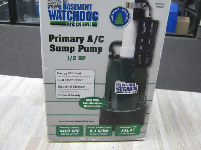 Basement Watchdog BW1050 1/2 HP Iron/Cast Aluminum Submersible Sump Pump NEW