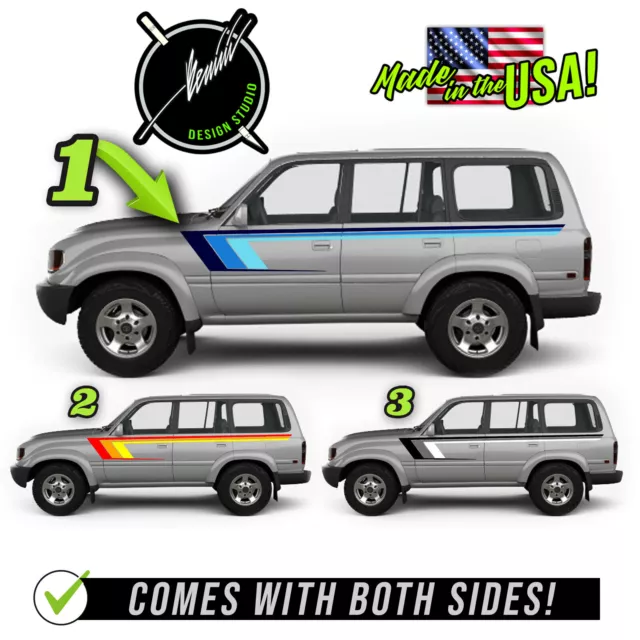 Retro Side Stripes Livery Graphics Fits Toyota Land Cruiser FJ80 HDJ82 1989-1997