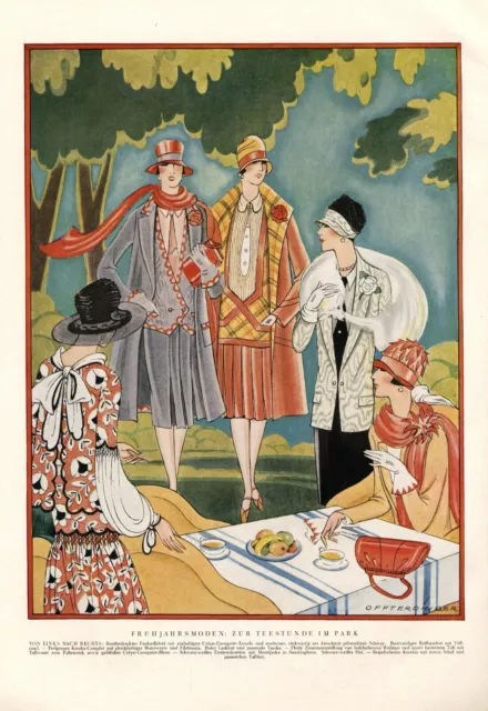 20er Jahre Frühjahrsmode XL Kunstdruck 1927 Annie Offtterdinger Frühling Teatime