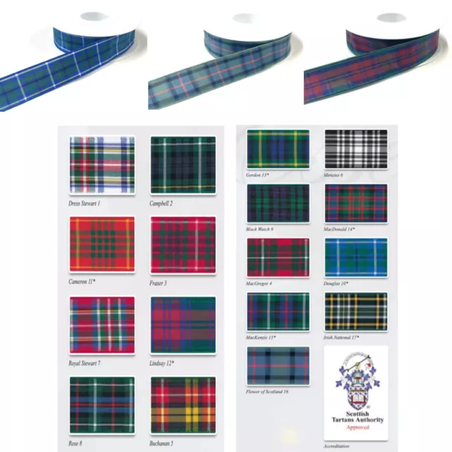 Tartan Ribbon 25mm Berisfords Scottish Ribbon Sewing Crafts Gifts 17 Patterns