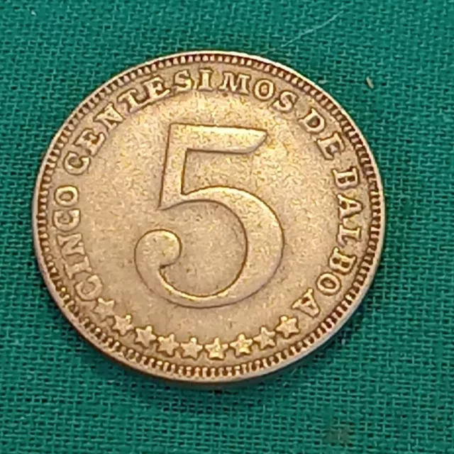 1961 PANAMA 5 Centesimos Coin - Authentic Btr CIRC 63 Yr Old