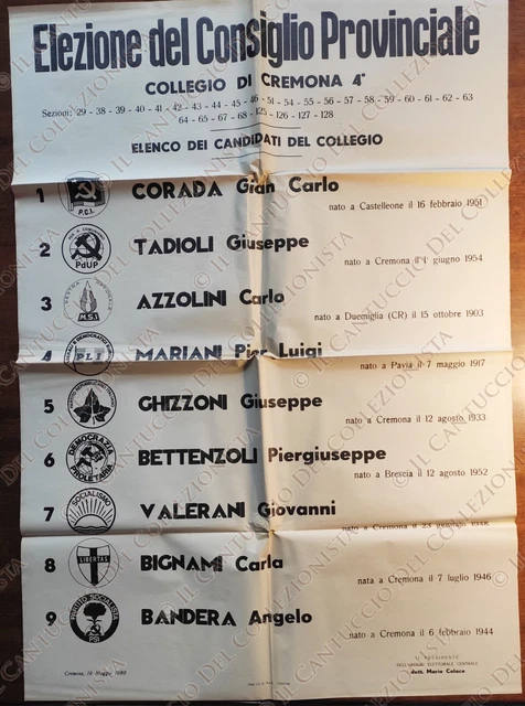 1980 Cremona Elezione Consiglio Provinciale Collegio 4 lista Candidati manifesto