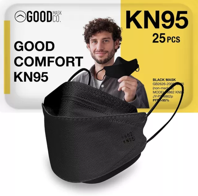 Face Mask Good Mask Co. Good Comfort KN95, Disposable KN95 BLACK Mask [25PCS]