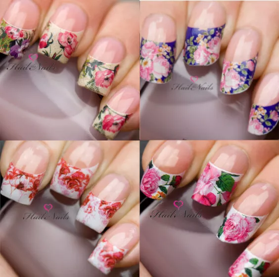 Boho Nail Art Wraps Wasserblumen Vintage Blumen Aquarell Transfers Aufkleber