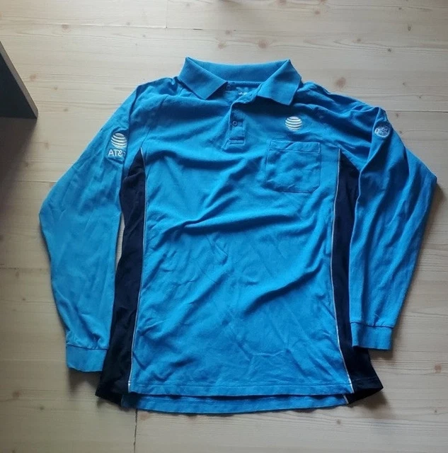 AT&T Polo Shirt Mens XL Blue Long Sleeve Employee Uniform Work Performance