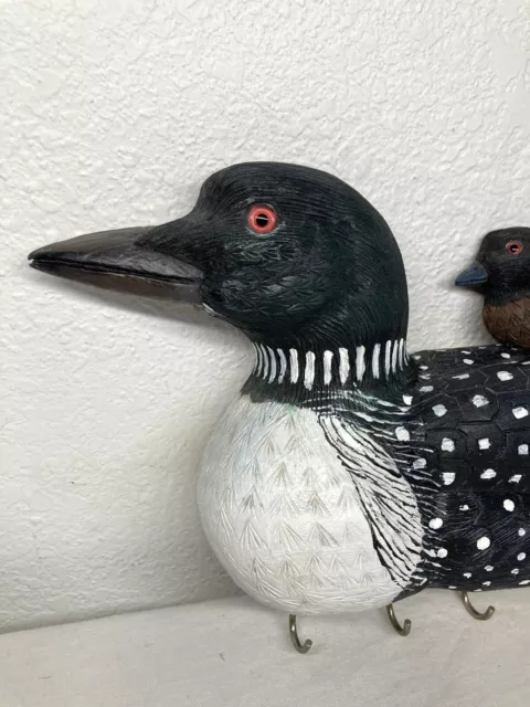 Hand Carved Wooden Loon Bird Wall Key Holder 2