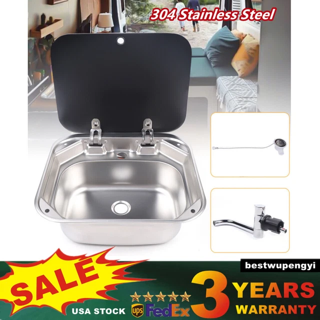 RV CARAVAN CAMPER Hand Washing Basin Sink Kitchen Sink W/ Lid & Faucet