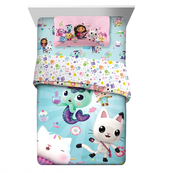 GABBY'S DOLLHOUSE KIDS Twin Bed in a Bag, Comforter and Sheets, Pink