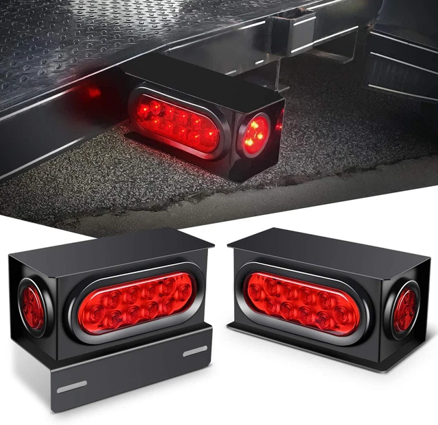 Nilight -  2PCS Steel Trailer Light Boxes Housing Kit W/6Inch Oval Red LED Tail