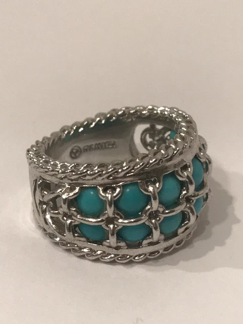 ATELIER ANTHONY NAK Sterling Silver Turquoise Bead Chain Link RING SZ 5 QVC