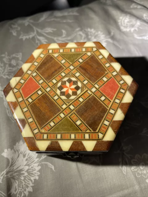 Vintage Octagonal Handmade Wooden Micro Mosaic Box