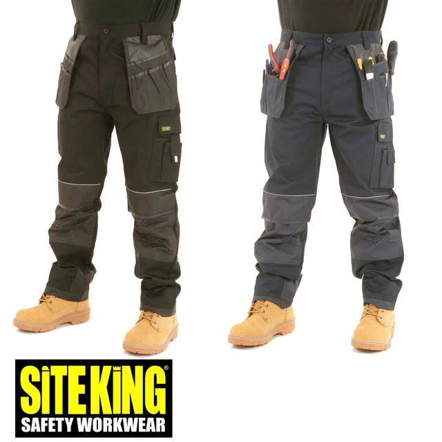 SITE KING Heavy Duty Cargo Holster Pocket Work Trousers with Knee Pad Pockets