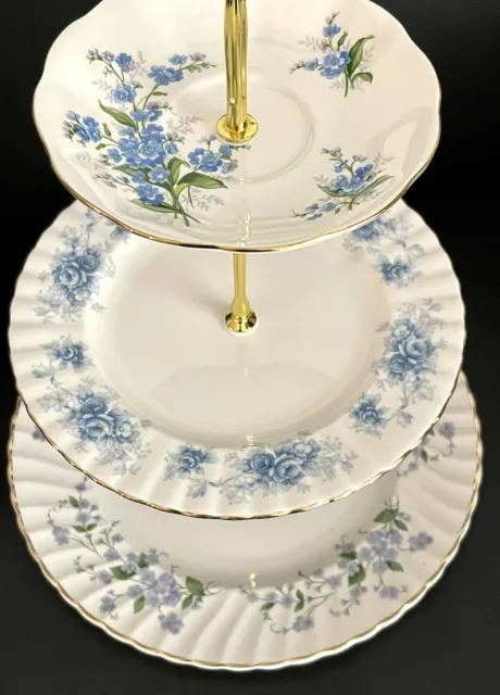 Royal Adderley & Royal Albert Forget Me Not 3-tiered Cake Stand, England 3