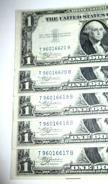 5 Consecutive Numbered 1935 A Series U. S. $1 Silver Certificates (Uncirculated)
