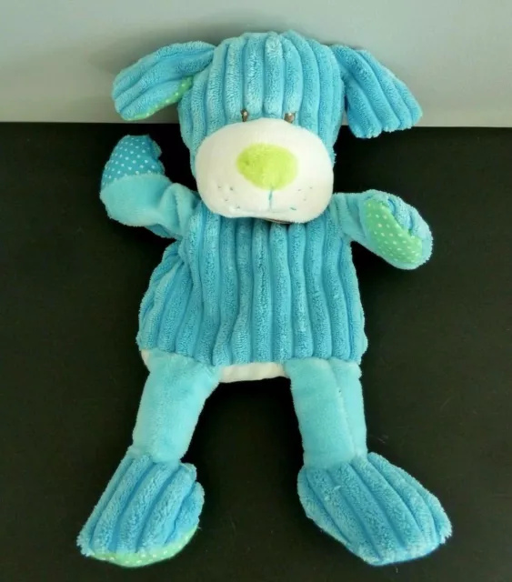 *. Doudou Plat Marionnette Baby Nat Chien Doubambins Bleu Vert Pois - Etat Neuf*