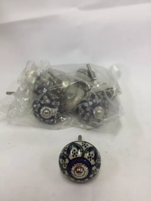 4 x Cabinet Door knob handpainted porcelain brass thread fittings made in India