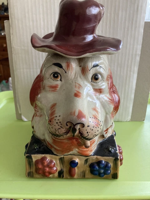 Staffordshire Style 2 Headed Spaniel Dog With Hat,Incense Sticks,Handpainted