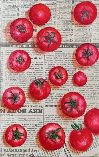 Pintura de tomate Arte de tomate Arte de periódico Pintura de comida