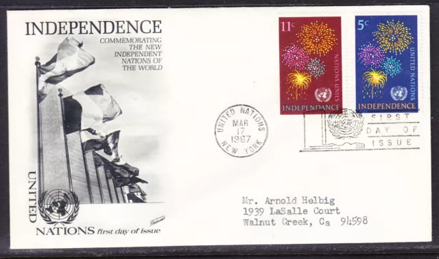 United Nations "Fleetwood"  - 1967 - 5c Independence Set First Day Cover Add