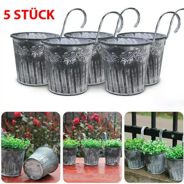 5X Hängetöpfe Blumentopf Garten Balkon Blumen Topf Kräutertopf Mit Haken Metal