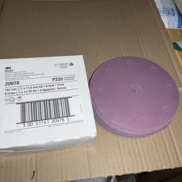 3M Hookit 20978 6" Purple 220 Grade Cubitron  Dust Free Sanding Discs 50 in Box