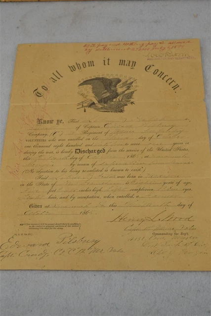 civil war Discharge Papers 1865 private Silus B Hatch Madison NH real antique civil war Discharge Papers 1865 private Silus B Hatch Madison NH real antique