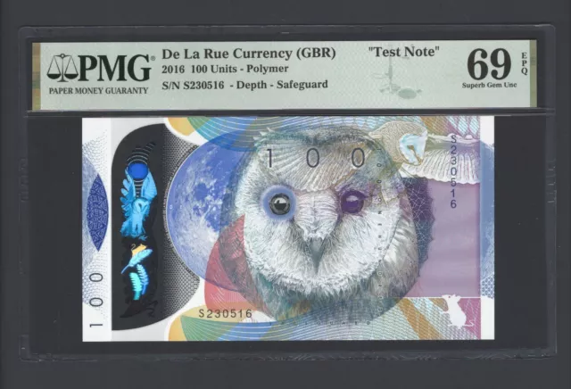 De La Rue (GBR), 100 Units, 2016, Safeguard "Test Note-Polymer", UNC Grade 69