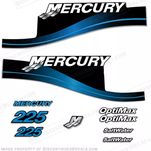 Fits Mercury 225hp Decal Kit - 1999-2004 (Blue) - Optimax Saltwater