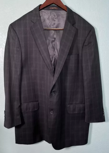 Peter Millar Wool Dark Gray Plaid 2Btn Blazer Sport Jacket 48 Reg Made in Canada