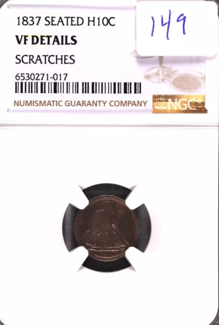 1837 Seated Liberty Silver Half Dime NGC VF Details Scratches #1-017