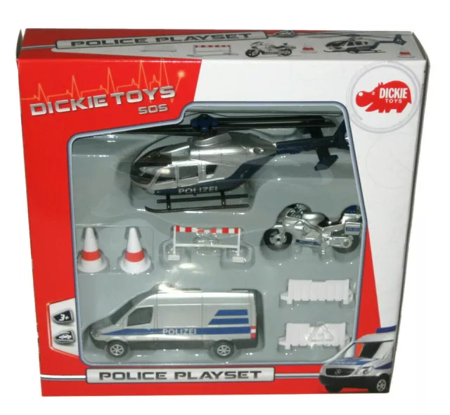 DICKIE toys Polizei Set, Fahrzeuge/ Police Hubschrauber/ Motorrad NEU