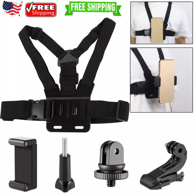 Accesorios de montaje con correa de arnés de pecho ajustables para iPhone Android GoPro Hero
