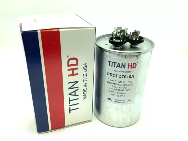 MADE IN THE USA - 70/10/440 Round Capacitor-Titan HD- Heavy Duty Run Cap 70+10