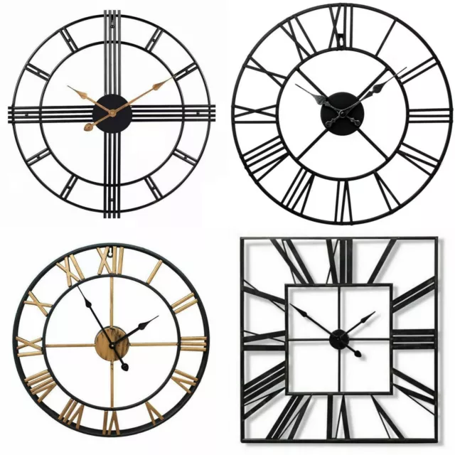 Gran Reloj De Pared Jardín De Metal Exterior Grandes Números Romanos Redondo Cuadrado 40Cm 60Cm