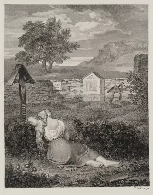 C. RAHL (1812-1865), Der Mutter Grab, Trauernde Tochter,  1818, Radierung