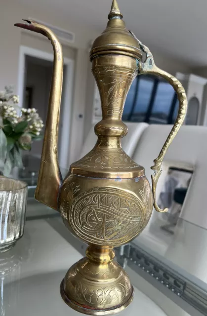 Vintage  Solid Brass Dallah Teapot, kettle,  coffee pot, Turkey India Arabic