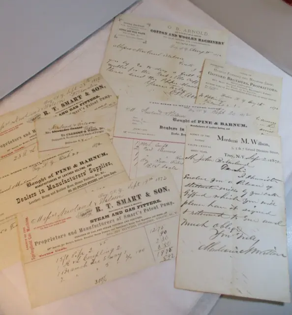Vintage Antique Lot Old 1872 Purchase Receipts Billheads Troy Hudson NY New York