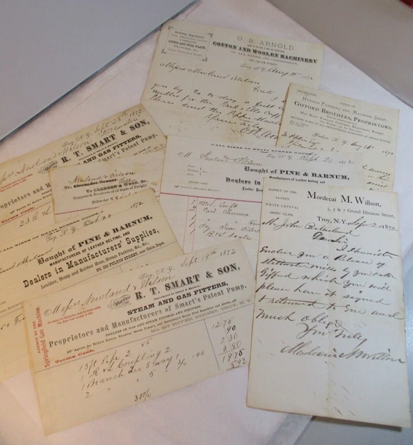 Vintage Antique Lot Old 1872 Purchase Receipts Billheads Troy Hudson NY New York