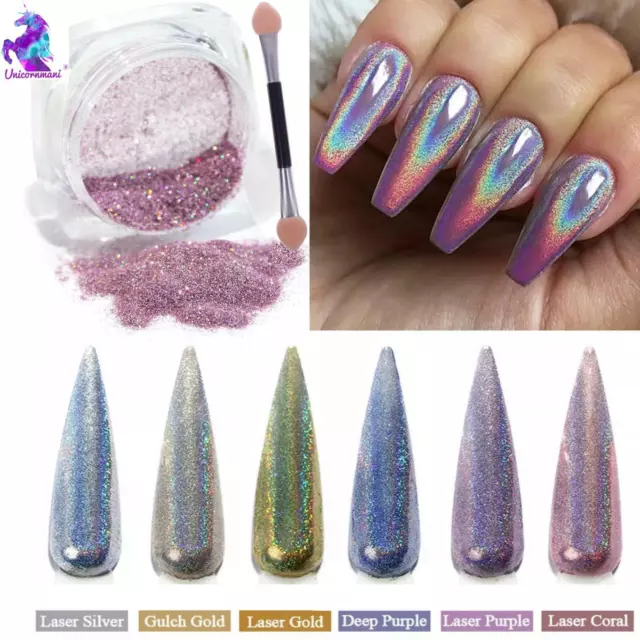 Silver Holographic Nail Powder Glitter Rainbow Nails Holo Effect Dust 2  gram Pot